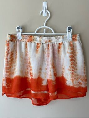 Papaya Orange and Cream Tie-Dye Elastic-Waist Athletic Shorts